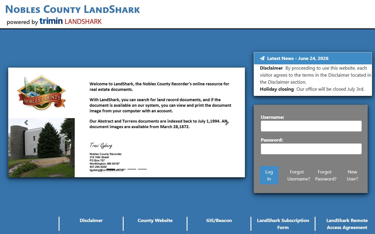 Nobles County Court Administrator and Recorder LandShark records distinction