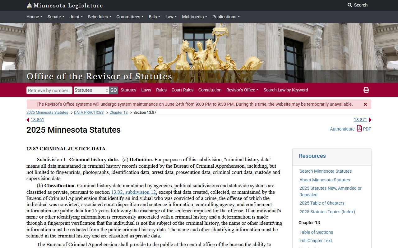Nobles County criminal court records Minnesota criminal history statute