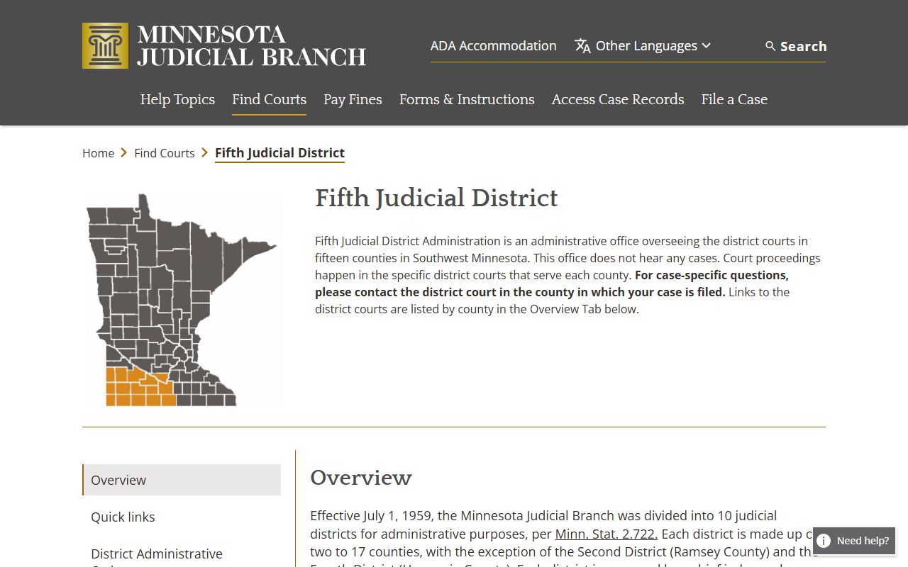 Nobles County District Court Fifth Judicial District administration