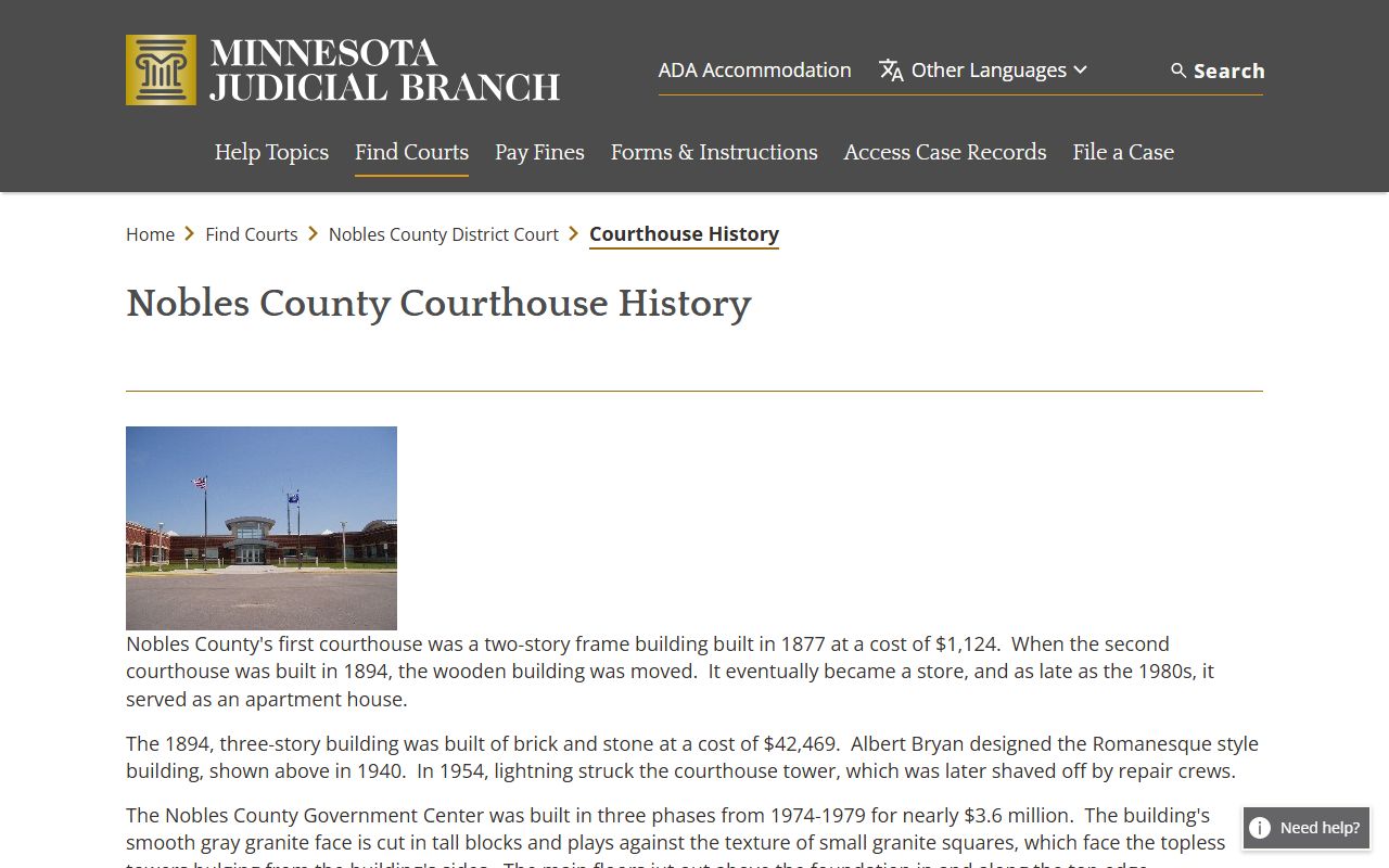 Nobles County District Court courthouse history