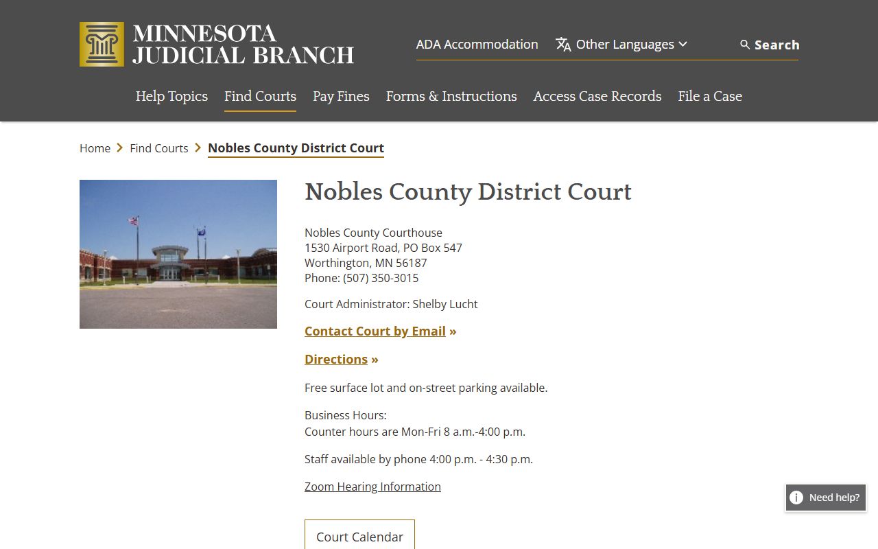 Nobles County court records official District Court page