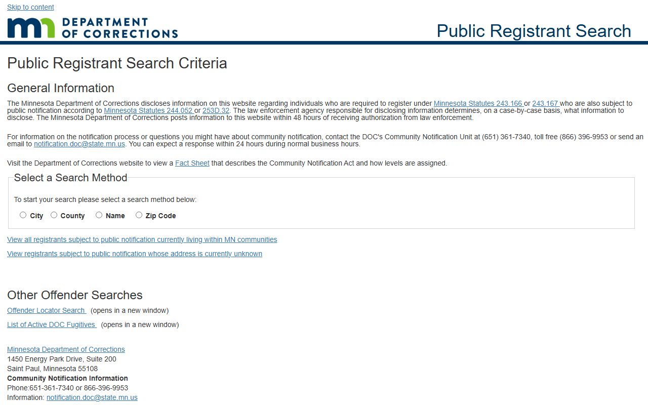 Nobles County inmate search Minnesota DOC public registrant search