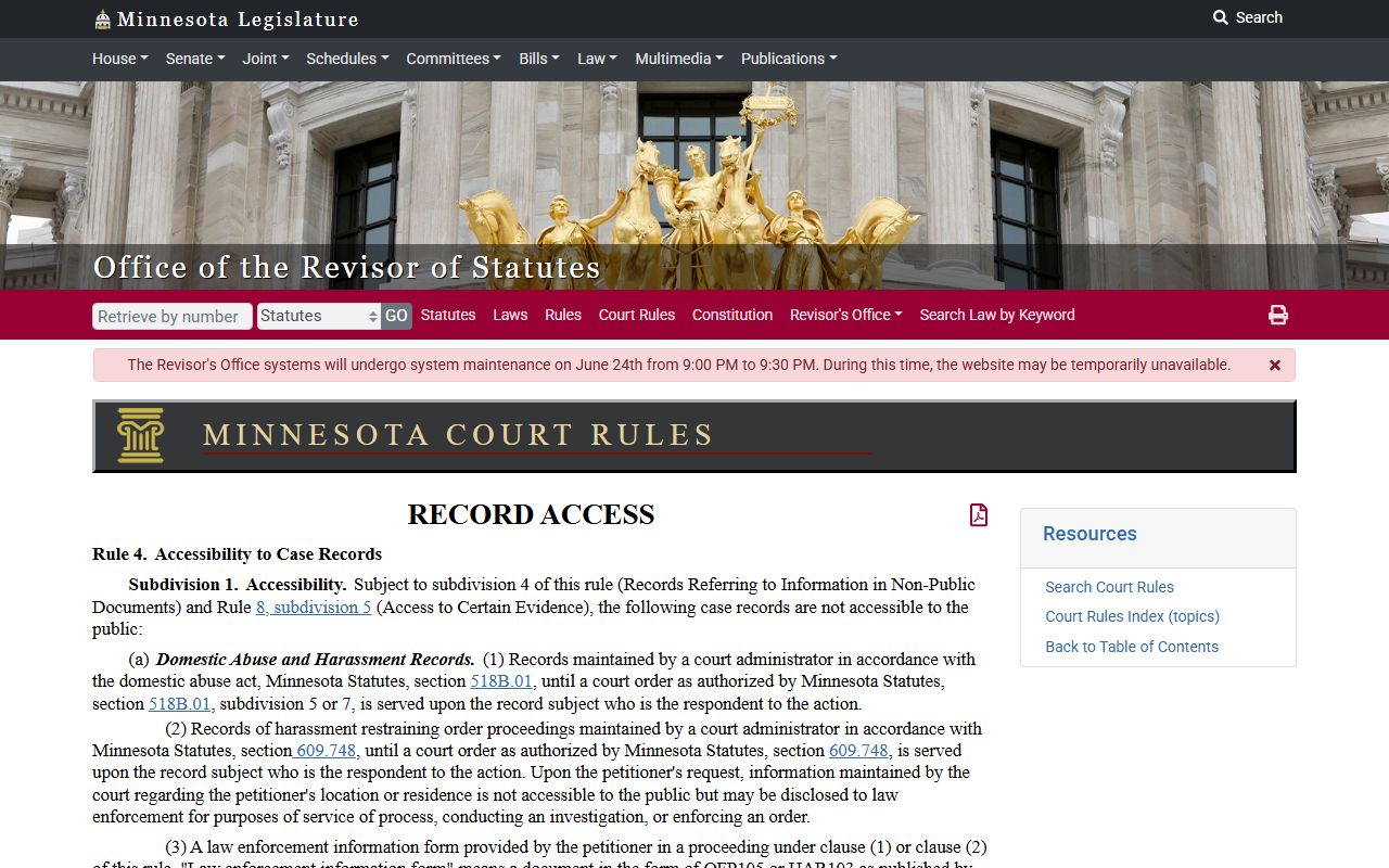 Nobles County probate records Minnesota Rule of Public Access 4