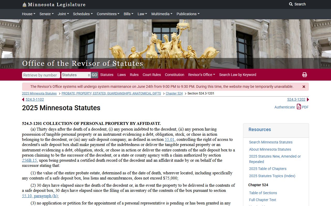 Nobles County probate records Minnesota small estate affidavit statute