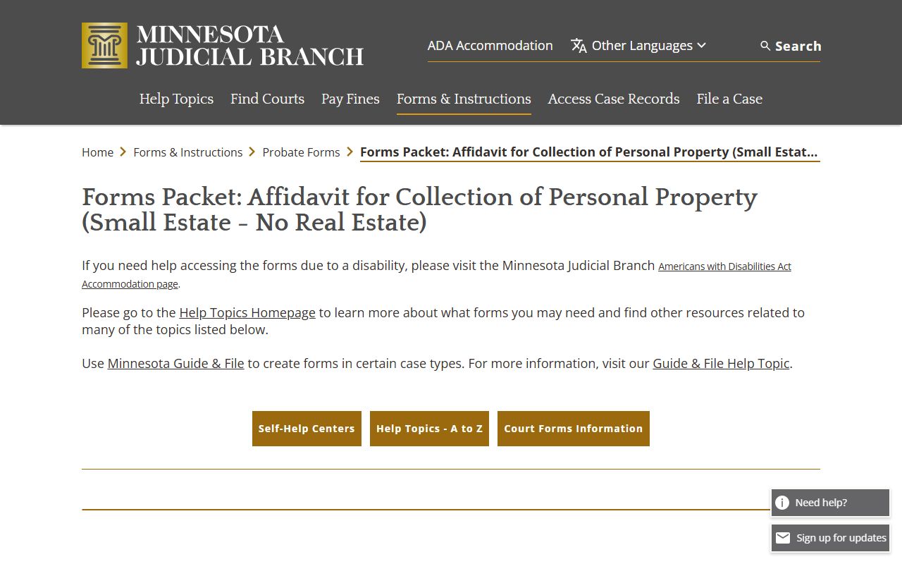 Nobles County probate records small estate forms packet