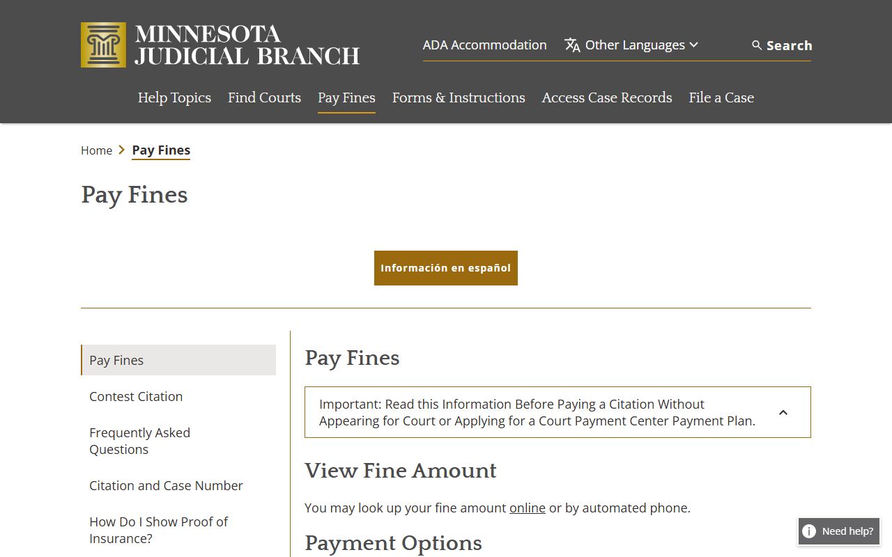 Nobles County traffic court records Minnesota pay a fine page