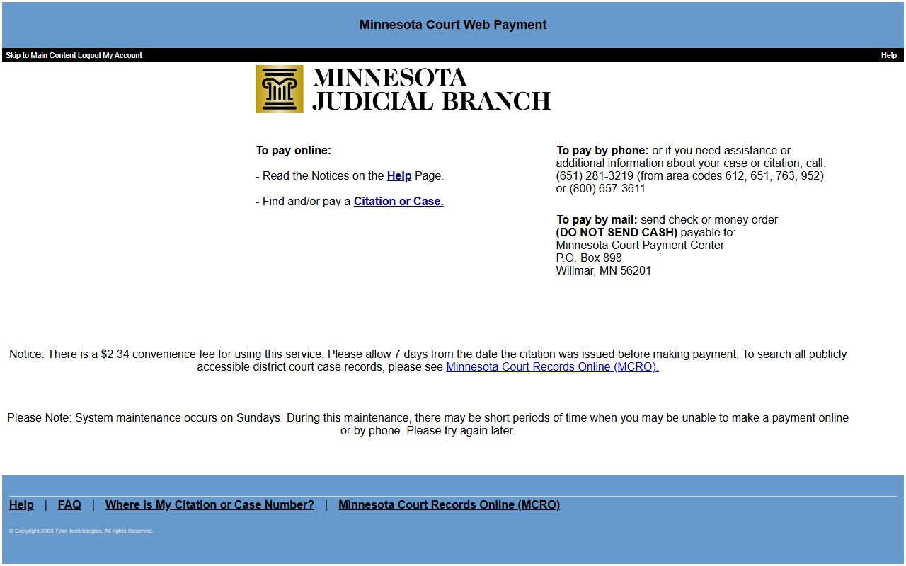Nobles County traffic court records Minnesota Court Web Payment portal